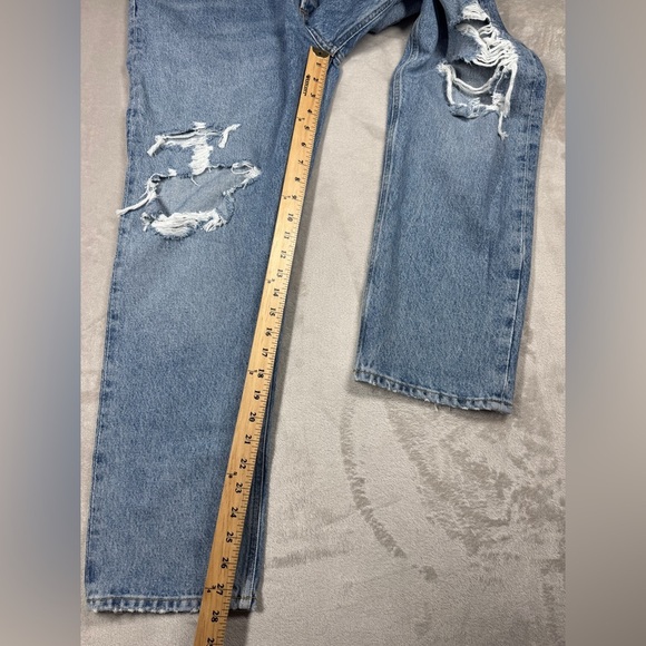 NWT Agolde Fen High Rise Button Fly Relaxed Tapered Distressed Blue Jeans 32 - Picture 7 of 16